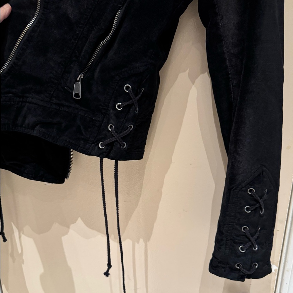 Free People Velvet Moto Laced Sleeve Zipper Jacket Black Size S - Picture 7 of 16